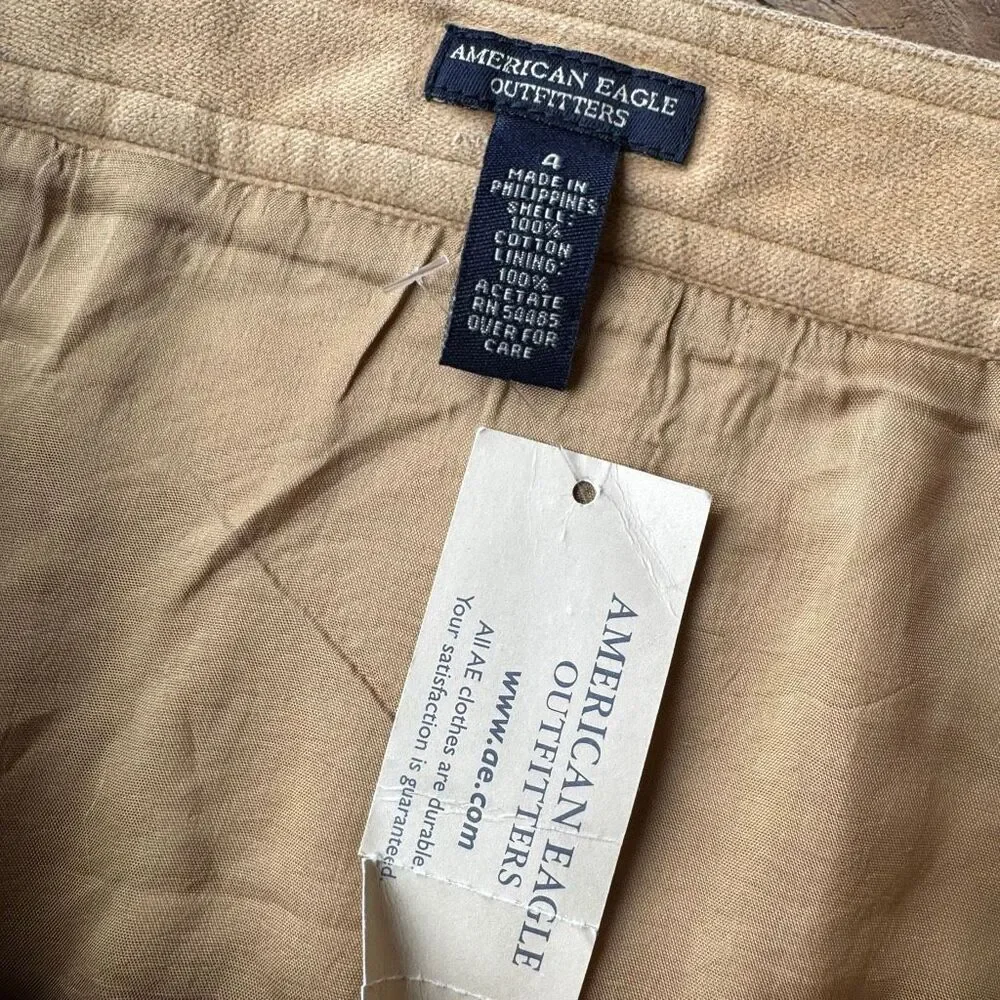 Vintage American Eagle NWT Y2K Tan Paneled Beige Cotton Mini Skirt Preppy Size 4